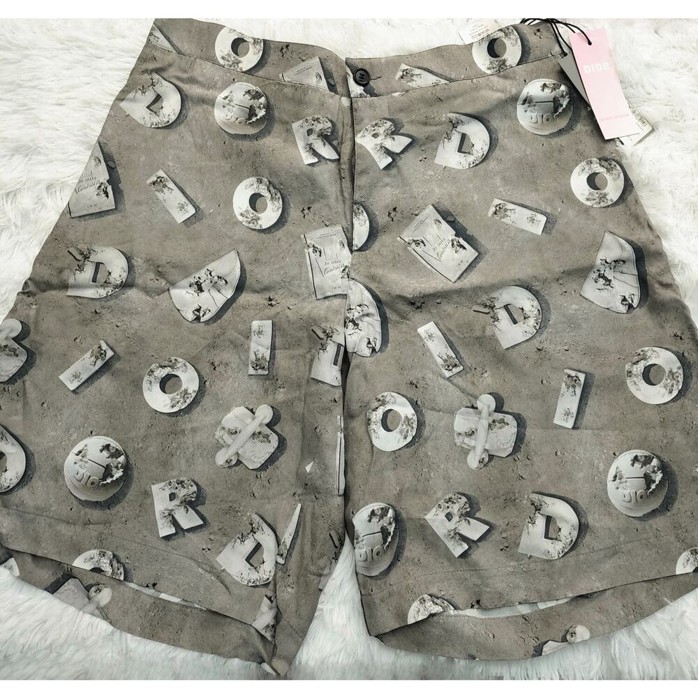 Dior x Daniel Arsham Gray CD Lunar Print Crepe Shorts